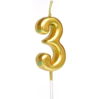 Lumanare de Tort, Flippy, Model Cifra 3, Party, 4.5 x 2.5 cm, din Parafina, Auriu