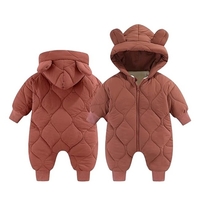 Combinezon de Iarna, Flippy, pentru Bebelusi, din Bumbac, cu Urechi, Mansete Elastice, Unisex, 73 cm, Visiniu