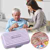 Cutie Medicamente, Flippy, Mov, 7 Compartimente, Portabila si Compacta, 11x7.2x3.5 cm, Ideala pentru Uzul Cotidian