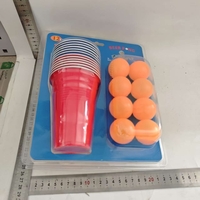 Joc de Baut BEER PONG, Flippy, Set din 12 Mingi de Tenis si 12 Pahare Reutilizabile, Joc Interactiv pentu Adulti, Albastru Rosu