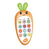 Jucarie Interactiva, Flippy, Telefon Inteligent, Model Morcov, Functii Educative, Muzicale si Voce, 4-6 ani, 19 x 11.5 cm, din Plastic, Portocaliu