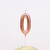 Lumanare de Tort, Flippy, Model Cifra 0, Party, 4.5 x 2.5 cm, din Parafina, Rose Gold
