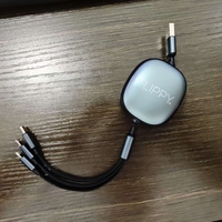 Cablu Retractabil Universal pentru Telefon, Flippy, Universal 3in1 pentru Orice Tip de Telefon, Micro-USB, Lightning, TYPE-C, 1.2M, Negru