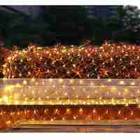 Instalatie Craciun, Tip Plasa, IP 44, 14 x 1 m, 720 LED-uri, Alb cald, 8 jocuri de lumini, Transformator cu telecomanda, Interconectabila, Prelungitor 5 m inclus, Fir transparent, Flippy