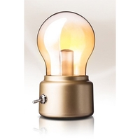 Lampa LED Decorativa sub forma de Bulb, Retro pentru interior, Bej/ Transparent, 5 V, 500 mA, ABS, Lumina Calda, Incarcare USB, Autonimie 12 Ore, Comutator Metalic, Flippy, 11x7x6 cm