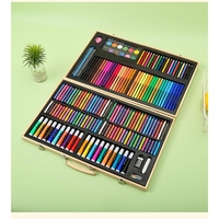 Set 180 Piese pentru Desen si Pictura, Flippy, Tip Servieta din Lemn, Model Natur, 46 x 30.9 x 4.1 cm, Multicolor