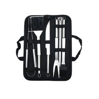 Set 9 Ustensile pentru Gratar, Flippy, din Otel Inoxidabil, Geanta Oxford, Argintiu