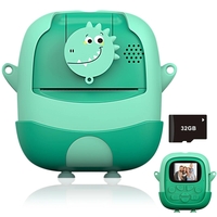 Camera Instantanee pentru Copii, Flippy, cu Functie de Printare, Cablu USB-C, Bluetooth, Compatibil iOS/Android, Camera Frontala + Selfie, Model Iepure, Snur Inclus, Verde