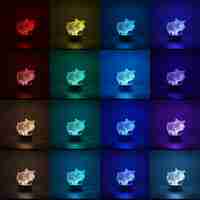 Lampa LED decorativa, Flippy, 3D, Porcusor Gras, din material acril si lumina multicolora, alb