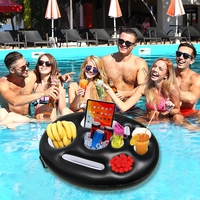 Bar gonflabil/Suport de pahare plutitor, Flippy, cu 9 compartimente, pompa inclusa, PVC, Negru, 25x18,5x4 cm