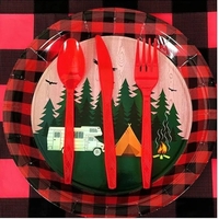 Set 10 Farfurii Unica Folosinta, Flippy, 23 cm, Model Camping, Multicolor