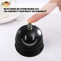 Clopotel Metalic Multifunctional, Flippy, Negru cu Imprimeu Smiley Face, 7.5x7.5x6.5 cm, Receptie, Restaurant, Cafenele