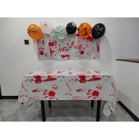 Fata de Masa, Flippy, din Folie, Imprimeu Halloween - Help Me, 137 x 274 cm, Alb/Rosu