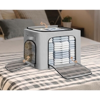 Cutie de Depozitare, Flippy, cu 3 Ferestre cu Fermoar Bidirectional, Cadru din Otel, Impermeabil, 38L, 42 x 30 x 30 cm, Gri