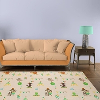 Covoras pentru Copii, Flippy, cu 2 Fete, Model Caprioare/Circ, din XPE+PE, Impermeabil, Antiderapant, Protectie Termica, +3 Luni, Pliabil, 150 x 200 x 1 cm, Multicolor