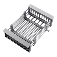 Suport Scurgere Extensibil pentru Bucatarie, Flippy, Uscator Vase din Otel Inoxidabil, Suport Tacamuri si Pahare, Suport pentru Fructe si Legume, 29 x 22 x 9.5 cm Gri