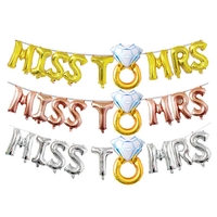 Set Baloane din Folie Metalizata, Flippy, Model Miss to Mrs cu Inel de Logodna, Litere de 40 cm, Tema Iubire, Baloane Party, Ambalaj Individual, Pai Inclus, Umflare cu Aer sau Heliu, Auriu