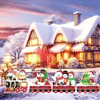 Decoratiune de Craciun, Flippy, pentru Gradina, Tip Trenulet, 4 Figurine + Bete de Infipt in Pamant, din Plastic, Impermeabil, Model Oameni de Zapada, Multicolor