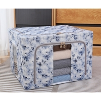 Cutie Depozitare, Flippy, 66L, din Material Textil, 50 x 40 x 33 cm, pentru Haine si Lenjerii, Model Fluturasi, Albastru