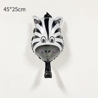 Balon din Folie Metalizata, Flippy, Mini Figurine Animalute, Model Zebra, Tematica Aniversare, 25x45 cm, Ambalaj Individual, Pai Inclus, Umflare cu Aer sau Heliu, Multicolor