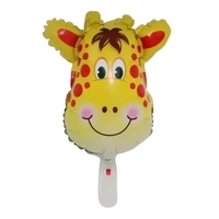 Balon din Folie Metalizata, Flippy, Mini Figurine Animalute, Model Girafa, Tematica Aniversare, 32x45 cm, Ambalaj Individual, Pai Inclus, Umflare cu Aer sau Heliu, Multicolor