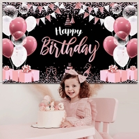 Banner Tip Fundal pentru Poze, Flippy, din Panza, 185 x 110 cm, Sfoara 6 m, Prindere in 4 Colturi, Negru/Roz