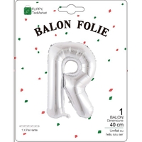 Balon Folie Metalizata Litera R, Flippy, 40 cm, Umflati cu Heliu sau Aer, Ambalaj Individual, Pai inclus, Argintiu
