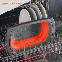 Cos de Scurgere Retractabil pentru Chiuveta, Flippy, cu Filtru, pentru Fructe si Legume, de Uz Casnic, 39x12 cm, Design Extensibil pana la 61 cm, cu Manere de Prindere, Rosu