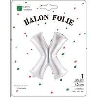 Balon Folie Metalizata Litera X, Flippy, 40 cm, Umflati cu Heliu sau Aer, Ambalaj Individual, Pai inclus, Argintiu