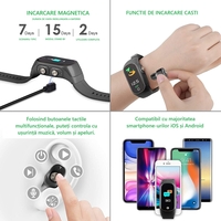 Ceas Smartwatch 2 in 1, cu Casti Bluetooth, N8 TWS, Plug in Lateral, Afisaj 1.47 inch, Rezolutie 172*320, Negru