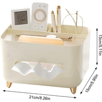 Suport pentru Servetele, Flippy, Cutie Multifunctionala, Design Minimalist, ABS, cu Suport pentru Obiectele Personale, pentru Birou, 21x15x13 cm, Crem