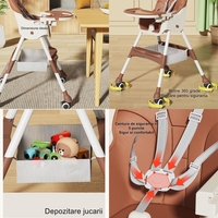 Scaun de Masa pentru Bebelusi si Copii, Flippy, cu Roti, Telescopic, Pliabil, Masuta Reglabila, Suport Picioare, Scaun cu Invelis Piele Artificiala, Centura Siguranta, Spatiu Depozitare, 97x73x65 cm, Maro