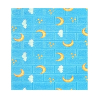 Set 10 Placi Tapet 3D, Flippy, 70 x 77 cm, Grosime 3 mm, din Polietilena, Tip Caramida, Model Luna, Suprafata acoperita 5.3 mp, Albastru