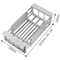 Suport Scurgere Extensibil pentru Bucatarie, Flippy, Uscator Vase din Otel Inoxidabil, Suport Tacamuri si Pahare, Suport pentru Fructe si Legume, 24.5 x 16.5 x 9.5 cm Gri deschis