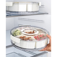 Cutie de Depozitare pentru Alimente, Flippy, cu 6 Compartimente, pentru Condimente, Fructe, Legume, cu Manere de Prindere, Rotativa 360 de Grade, Inchidere Ermetica, 32x8 cm, Alba