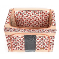 Cutie de Depozitare Pliabila, Flippy,100 L din Bumbac si In, 60X42X40 cm, Fereastra Frontala, 2 Usi de Acces cu Fermoar Bidirectional, Cadru Metalic, Suport Baza Stabil din Plastic, Motiv Traditional Model 4
