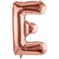 Balon Folie Metalizata Litera E, Flippy, 40 cm, Umflati cu Heliu sau Aer, Ambalaj Individual, Pai inclus, Rose Gold