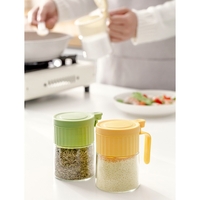 Recipient Condimente, Flippy, din Stilca, 180 ml, cu Maner si Lingurita, 10.6 x 7 x 7 cm, Capac Mat, Verde