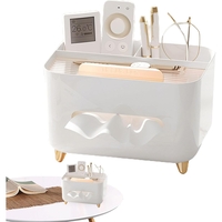 Suport pentru Servetele, Flippy, Cutie Multifunctionala, Design Minimalist, ABS, cu Suport pentru Obiectele Personale, pentru Birou, 21x15x13 cm, Alb