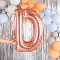 Balon Folie Metalizata Litera D, Flippy, 100 cm, Umflati cu Heliu sau Aer, Ambalaj Individual, Pai inclus, Rose Gold