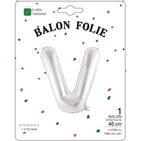 Balon Folie Metalizata Litera V, Flippy, 40 cm, Umflati cu Heliu sau Aer, Ambalaj Individual, Pai inclus, Argintiu
