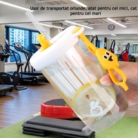 Pahar din silicon, cu capac si pai, pentru copii, Flippy, anti-cadere, compartiment pentru fructe/ceai/gheata, rezistent la temperaturi inalte, 500ml, Alb, 14.5x8.8x20 cm