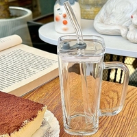 Pahar pentru Racoritoare, Flippy, din Sticla, 330 ml, cu Pai si Maner, Model Clear, Transparent