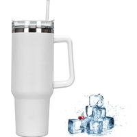 Cana Termos din Plastic, pentru Bauturi Calde si Reci, cu Maner, 9.9x9.9x27 cm, Alb