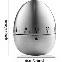 Cronometru de Bucatarie, Flippy, Mecanic, Forma de Ou, din Otel Inoxidabil, 60 min Timer, 8 x 6 cm, Argintiu