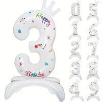 Balon din Folie Metalizata, Flippy, Figurina Cifra, Model 3 cu Happy Birthday Scris, Tema Aniversare 81 cm, Ambalaj Individual, Pai Inclus, Umflare cu Aer sau Heliu, Alb