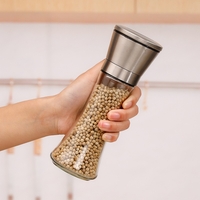 Rasnita Manuala pentru boabe, Flippy, Rasnita pentru Piper Sare Cafea, din Sticla cu Otel inoxidabil, 19.2 x 6.4 cm, volum 200 ml, Transparenta cu Capac din Inox