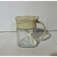 Recipient Condimente, Flippy, din Stilca, 180 ml, cu Maner si Lingurita, 11.3 x 8.2 cm, Capac Ondulat, Alb