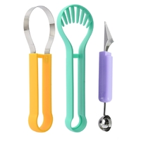 Ustensila bucatarie 4 in 1 pentru taiat si decorat fructe Flippy, material inox si plastic, compact, 28x6.2 cm, multicolor