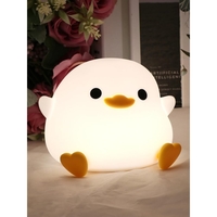 Lampa de Veghe pentru Copii, Flippy, din Silicon, Senzor Tactil, Model Ratusca, Lumina Calda, Timer Automat, Protectie pentru Ochi, Incarcare USB Putere 0.5W, Capacitate Baterie Incorporata 800mAh, 12.2x10.5x9.2 cm, Alb